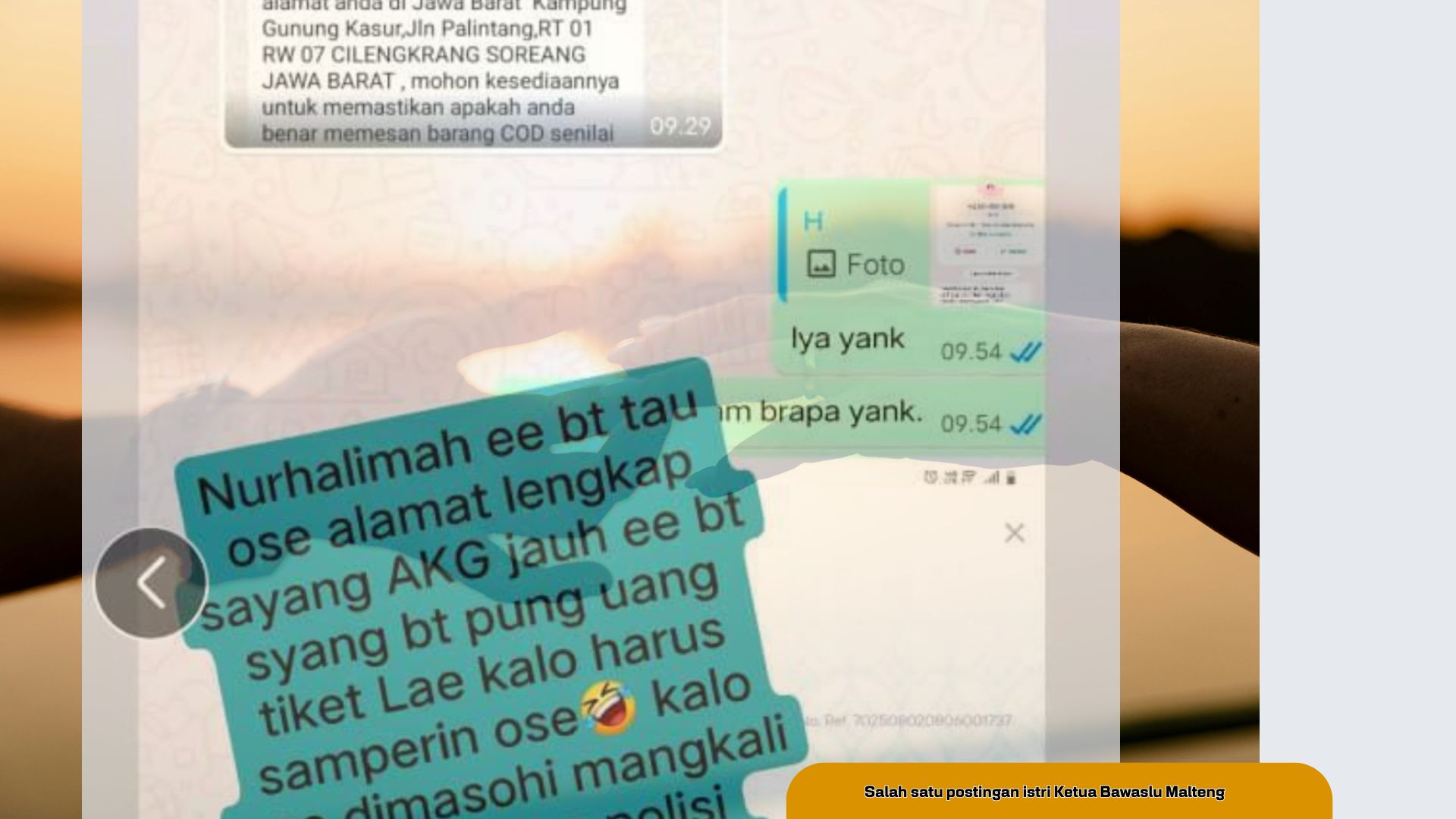 Kepada Ketua Bawaslu Malteng, Istrinya : Ose Bilang Su Zg Selingkuh Lae